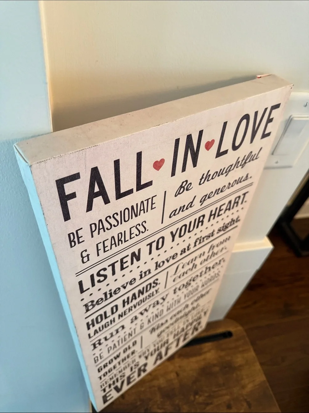 Fall in Love Inspirational Wall Sign - White and Black